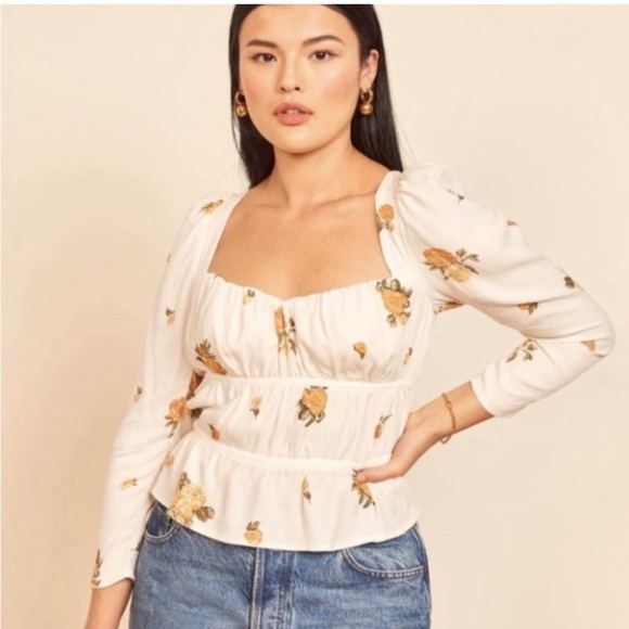 Reformation Plath Floral Top Blouse Puff Sleeve - Picture 2 of 5